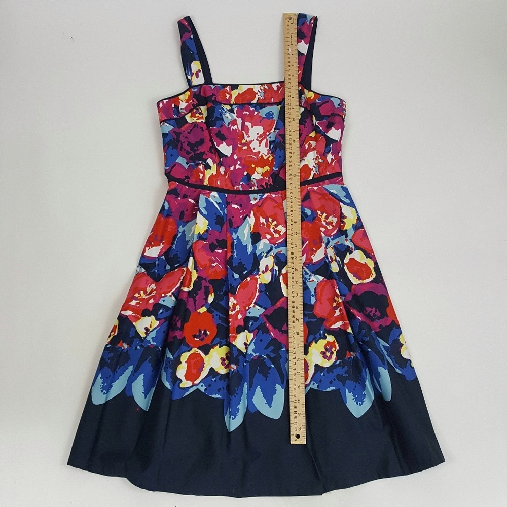 Adrianna Papell Floral Fit and Flare Dress Womens 6 Blue Sundresse - Picture 5 of 8